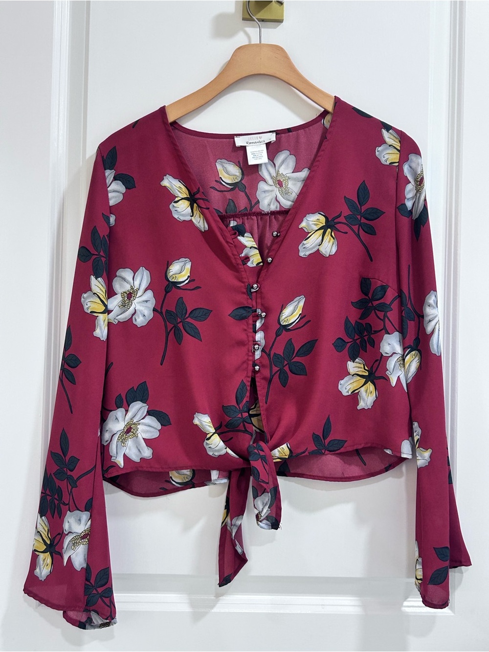 URBAN Romantics Burgundy Floral Tie-Front Blouse